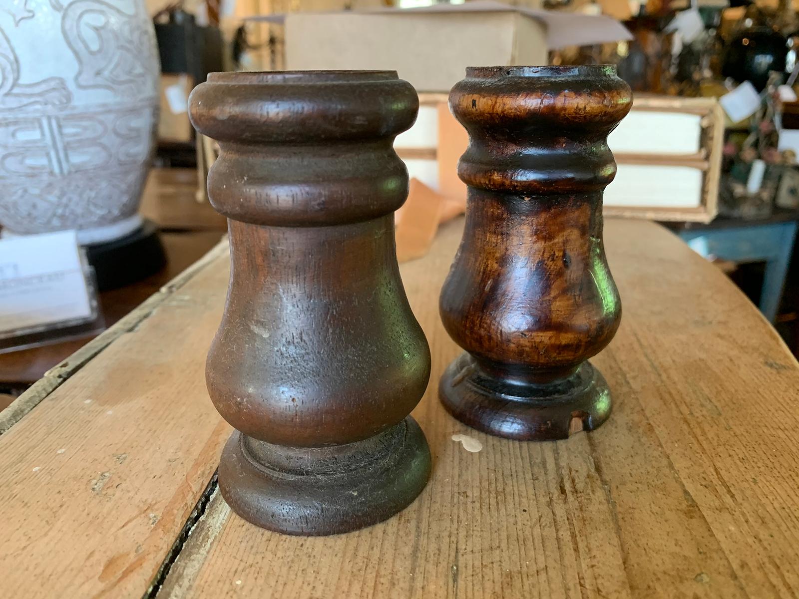 Pair of 19th-20th Century Turned Wooden Candleholders For Sale 1