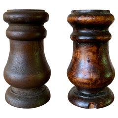 Antique Pair of 19th-20th Century Turned Wooden Candleholders