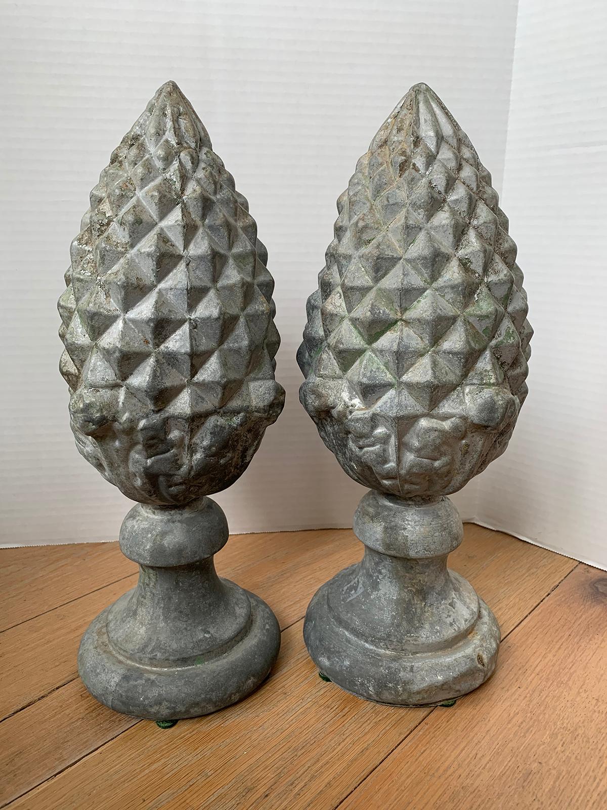 Pair of 19th-20th century zinc pineapple finials.
