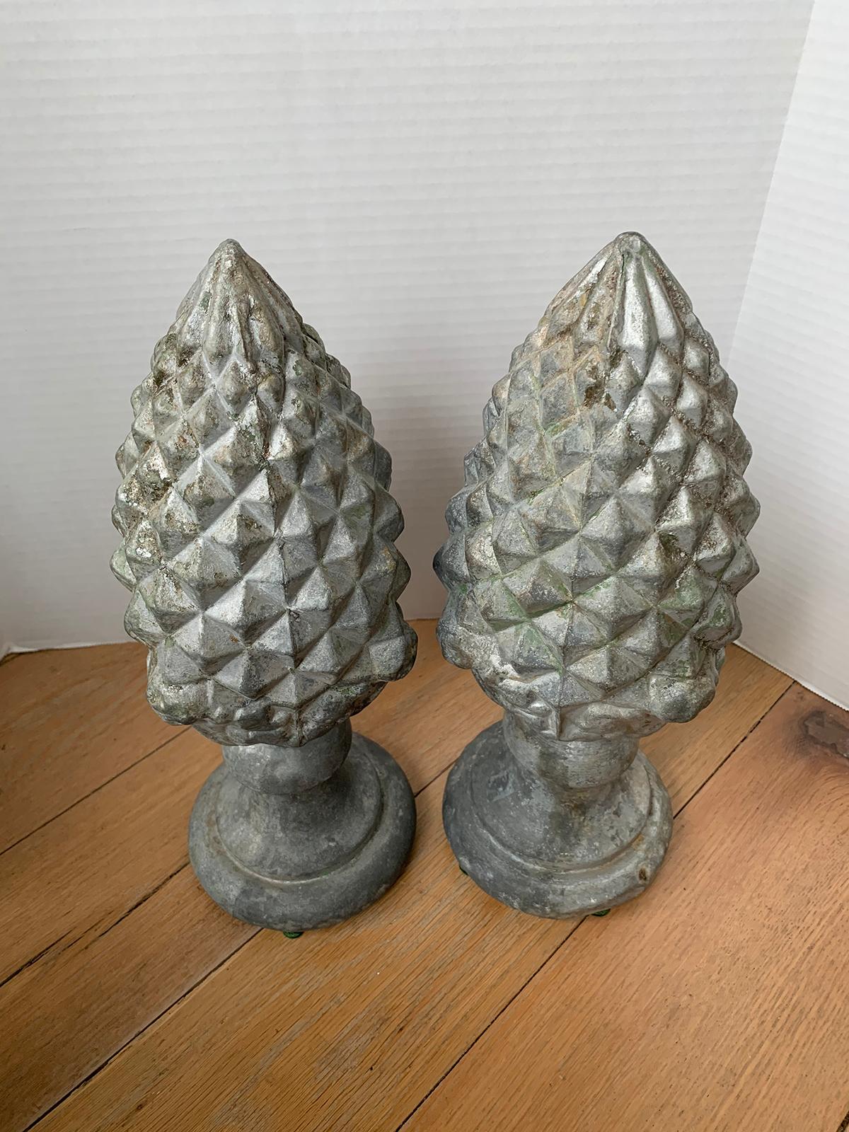Pair of 19th-20th Century Zinc Pineapple Finials In Good Condition For Sale In Atlanta, GA