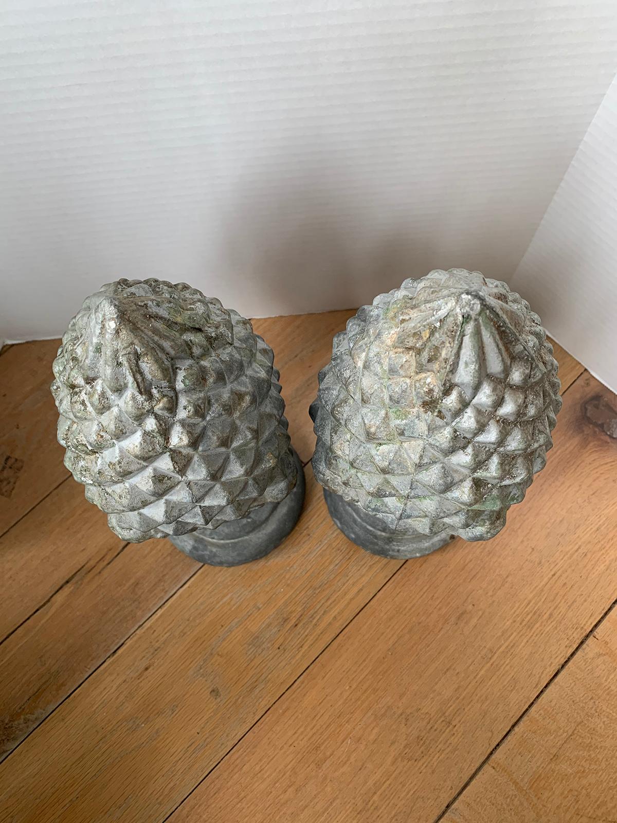 19th Century Pair of 19th-20th Century Zinc Pineapple Finials For Sale