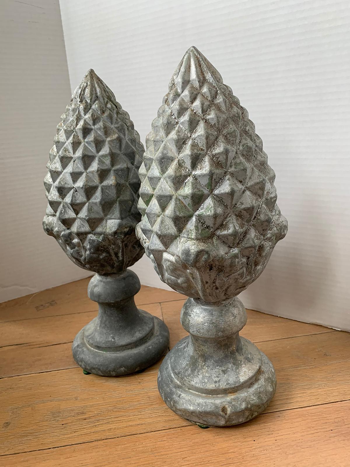Pair of 19th-20th Century Zinc Pineapple Finials For Sale 1