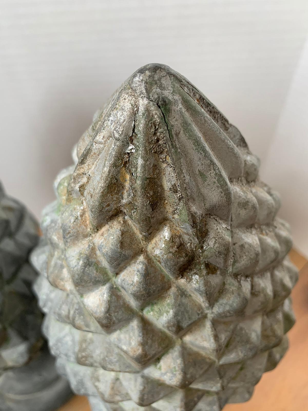 Pair of 19th-20th Century Zinc Pineapple Finials For Sale 2