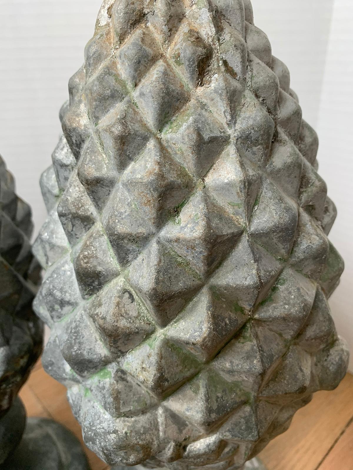Pair of 19th-20th Century Zinc Pineapple Finials For Sale 3