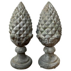 Antique Pair of 19th-20th Century Zinc Pineapple Finials