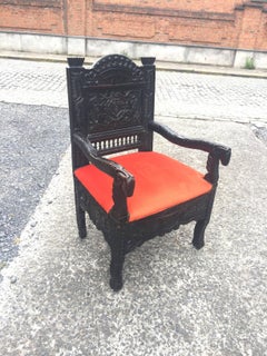 Pair of 19th Breton Chestnut Oak Armchairs with Head Ram Design
