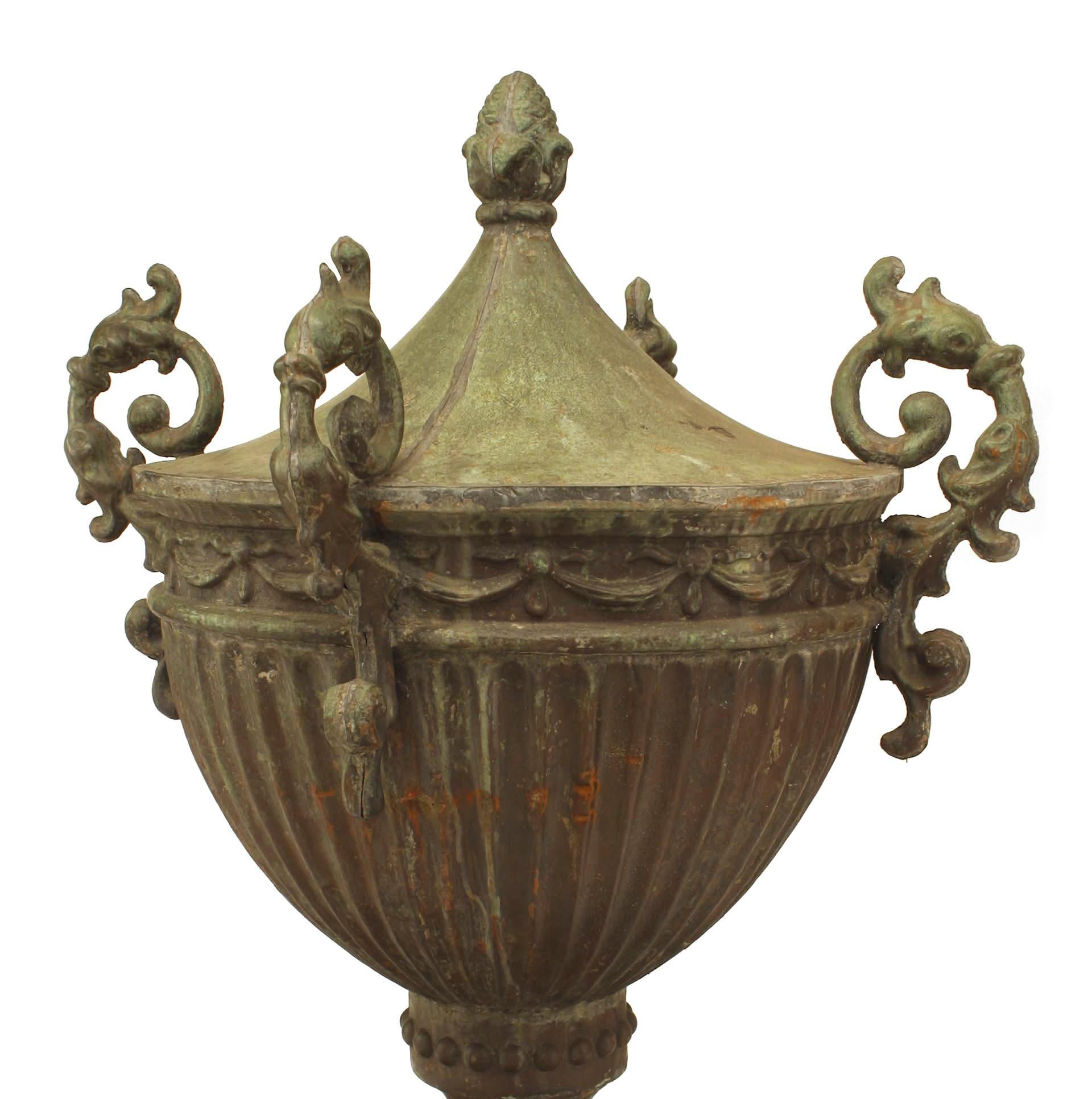 Pair of English Adam Copper Outdoor Urns In Good Condition For Sale In New York, NY