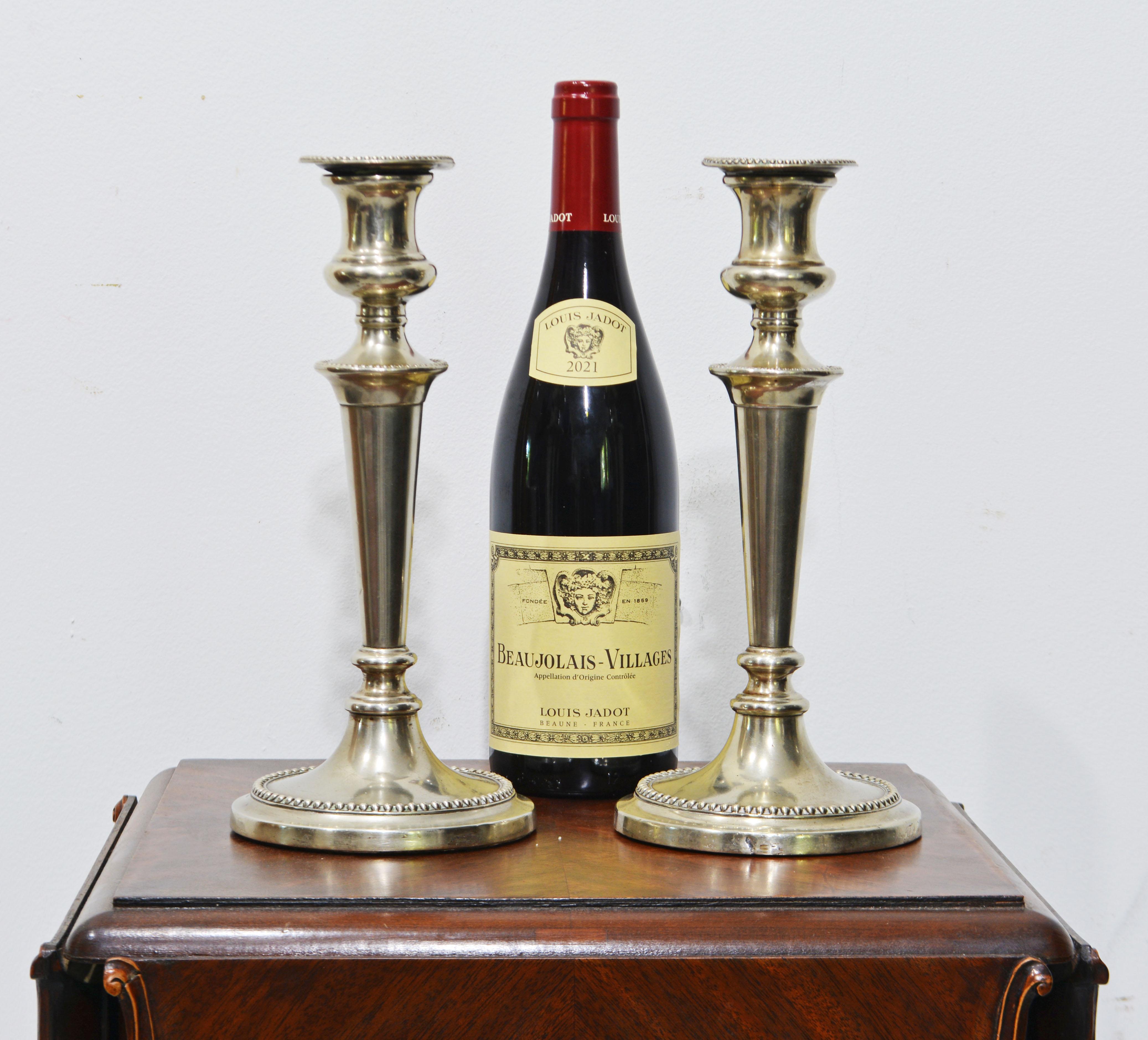 English Pair of 19th C Adam Style Sheffield Candle Holders Inscribed Thos Wilson Sons Co For Sale