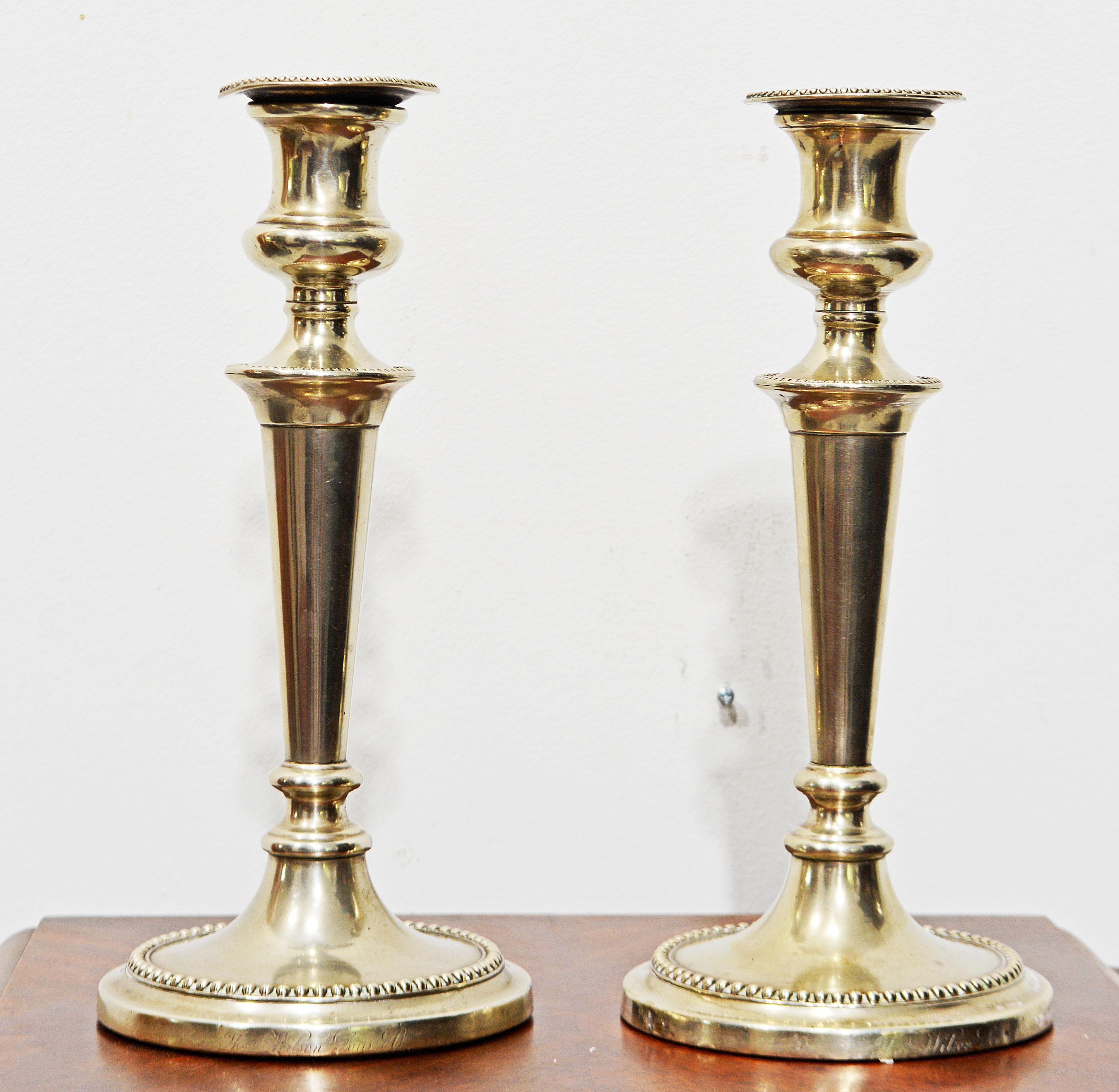 Pair of 19th C Adam Style Sheffield Candle Holders Inscribed Thos Wilson Sons Co For Sale 3