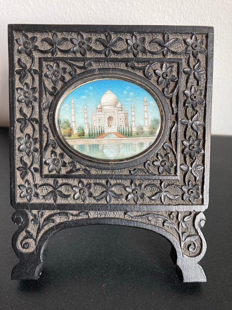 19th Century Pair of Anglo-Indian Miniature Paintings of the Taj Mahal in Ebony Frames