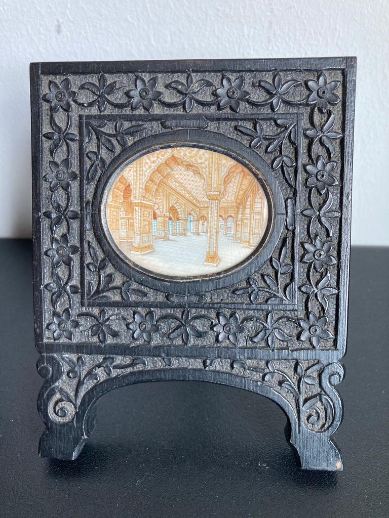 Pair of Anglo-Indian Miniature Paintings of the Taj Mahal in Ebony Frames 4