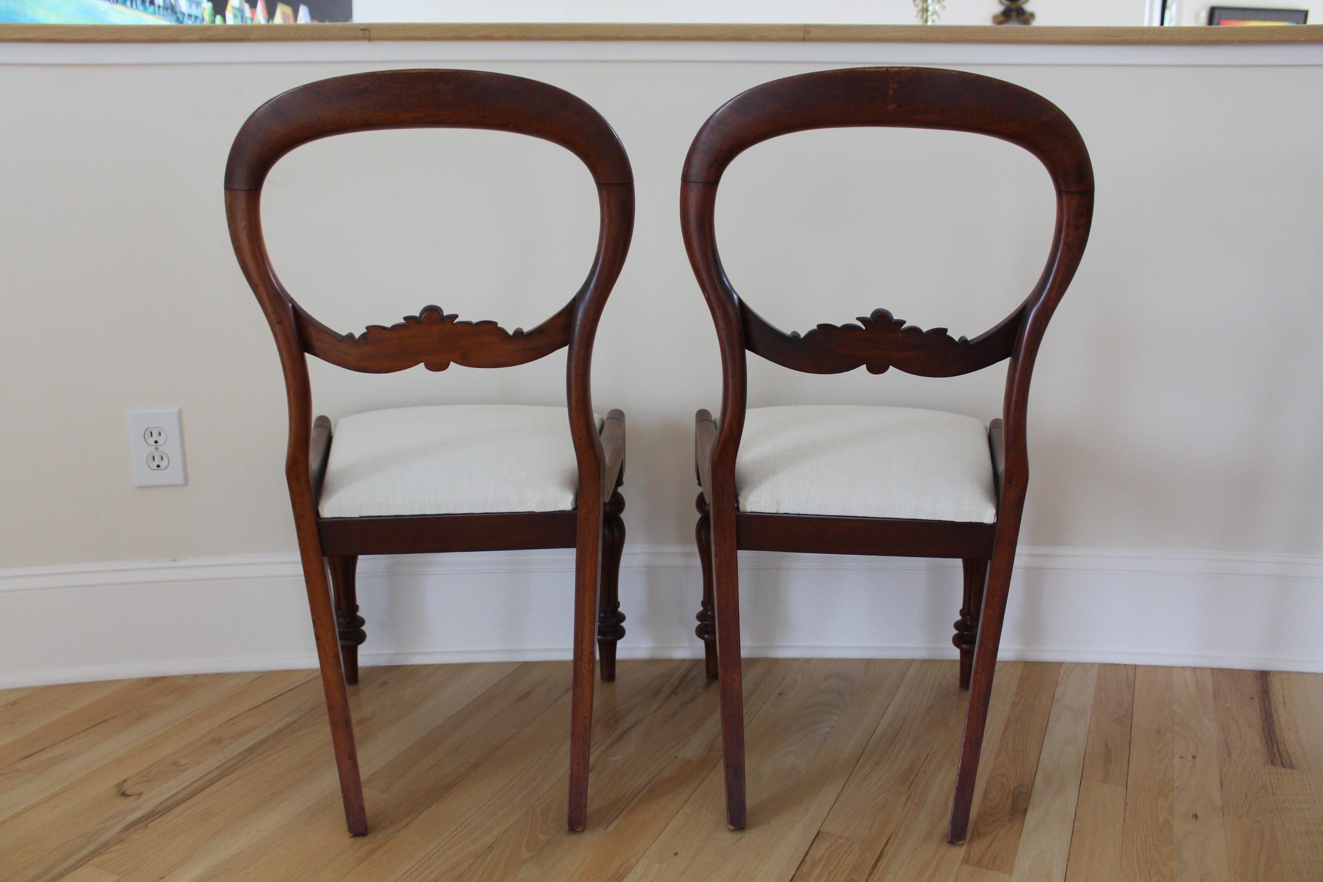 Carved Pair of 19th Century Balloon Back Mahogany Side Chairs For Sale