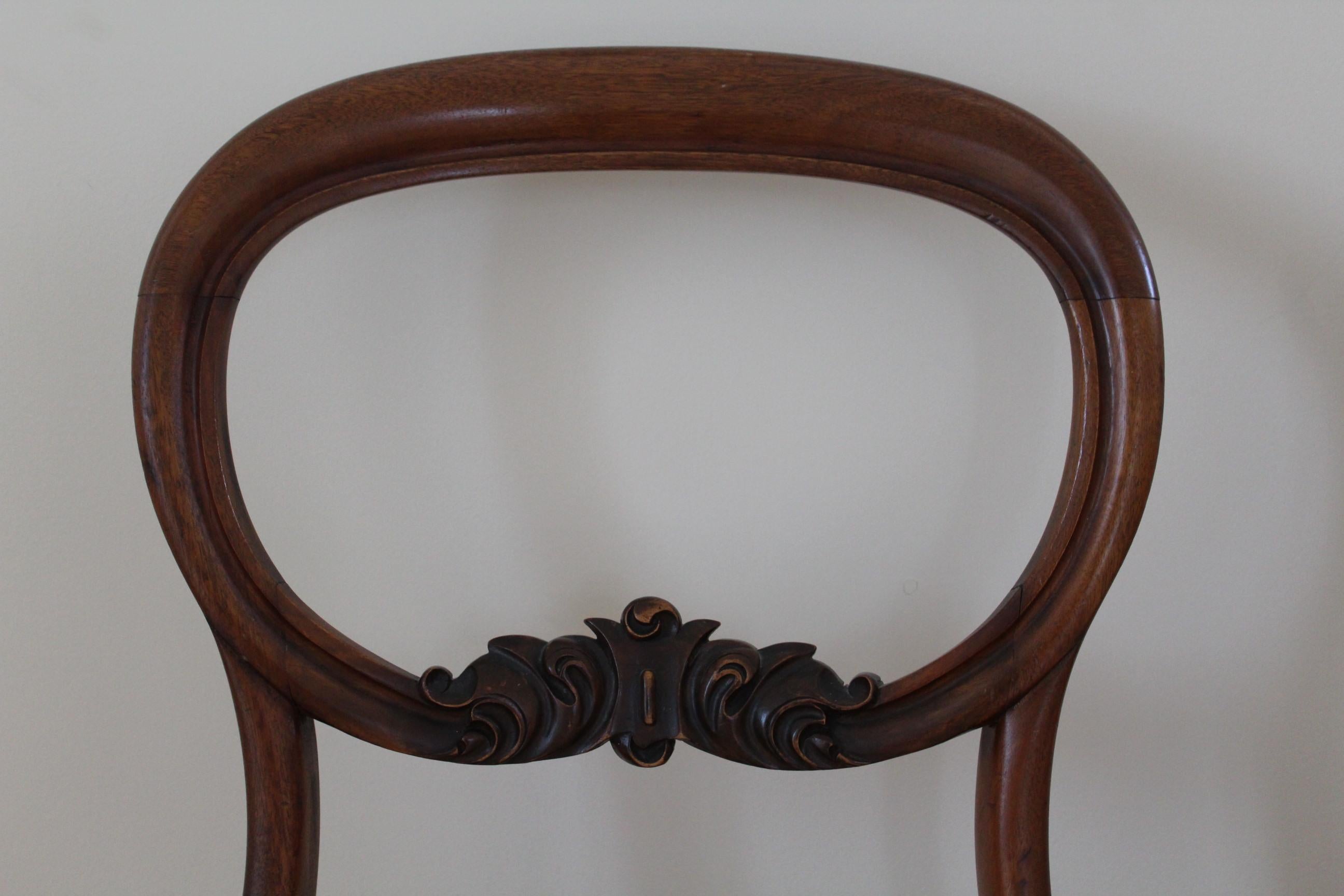 Fabric Pair of 19th Century Balloon Back Mahogany Side Chairs For Sale