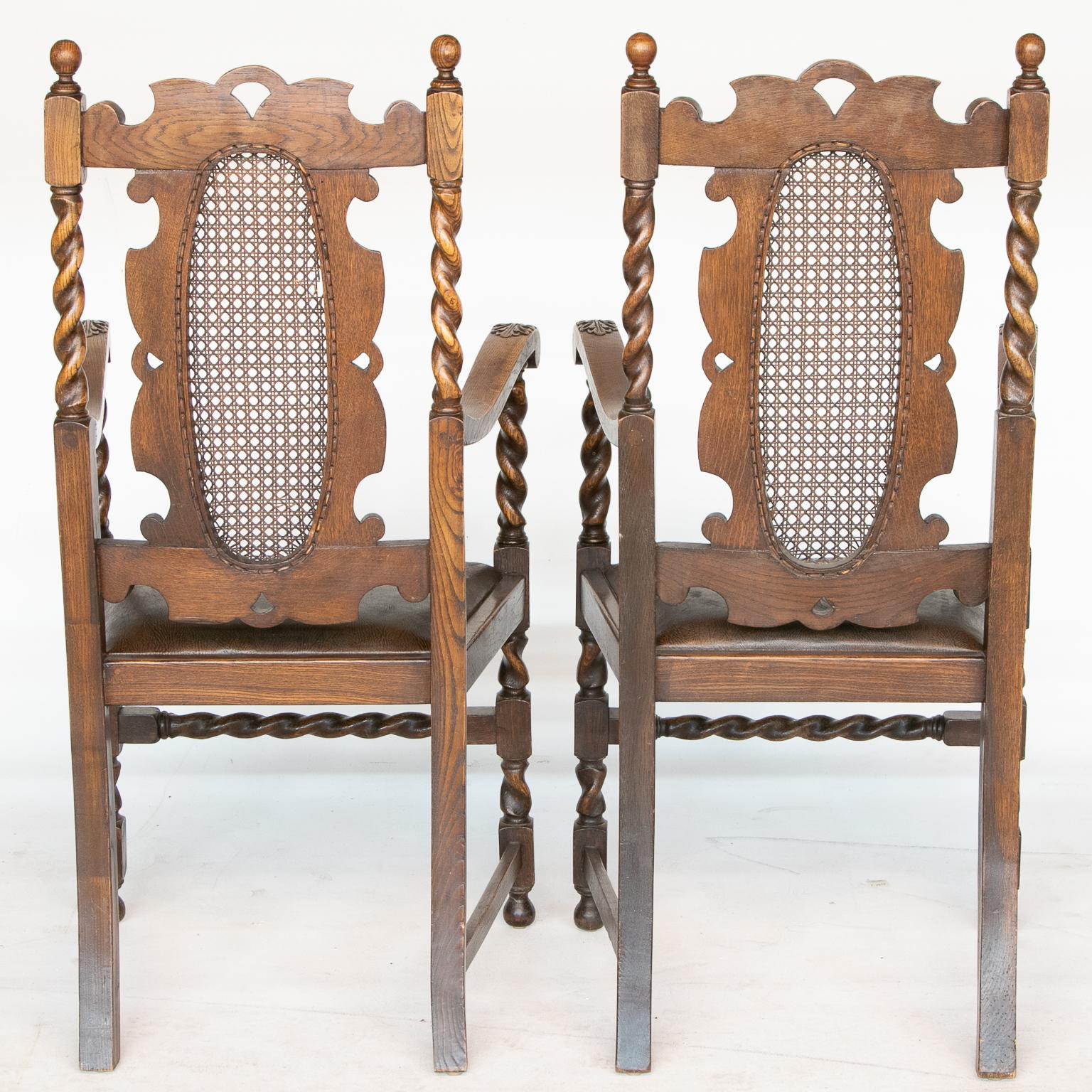 French Provincial Pair of 19th C. Barley Twist Armchairs