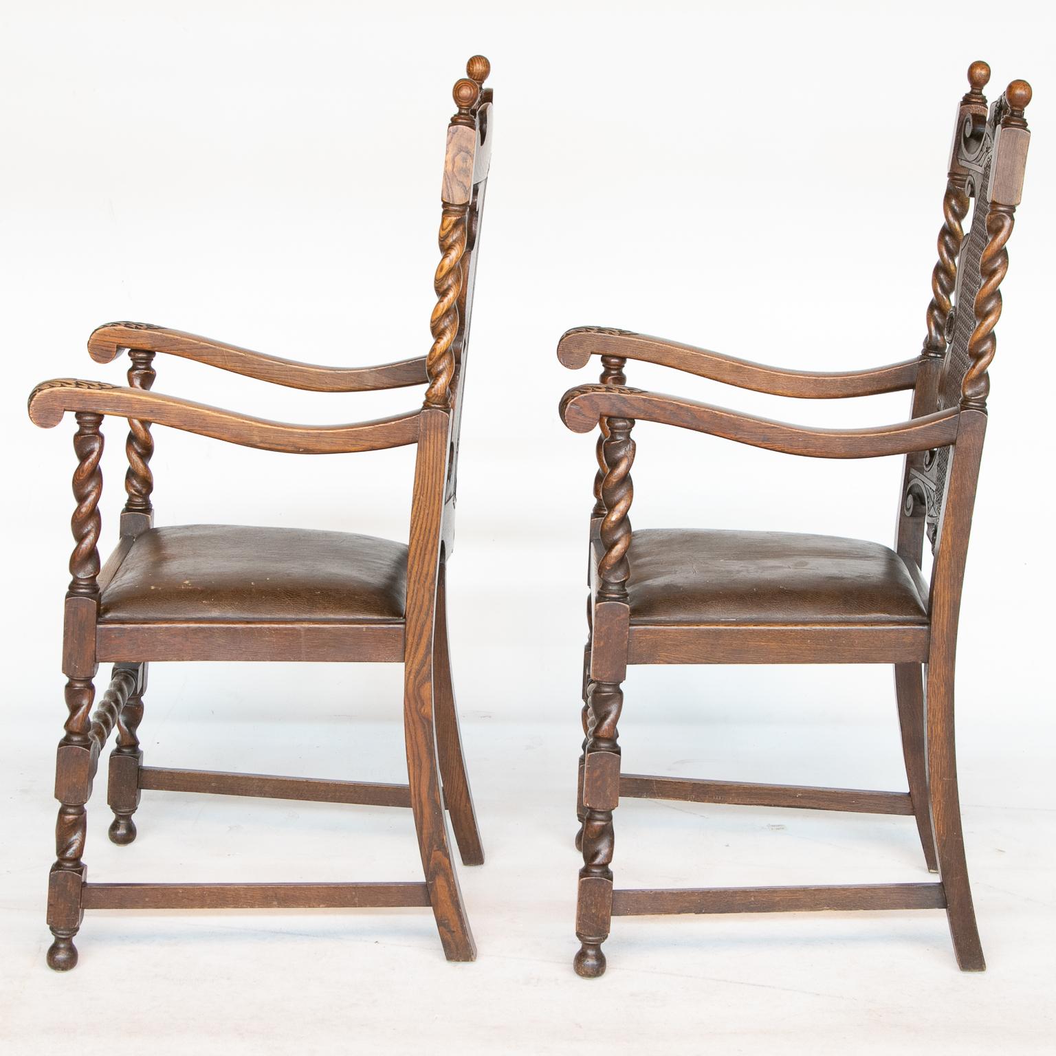 French Pair of 19th C. Barley Twist Armchairs