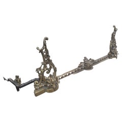 Pair of 19th C. Baroque Style Gilt Bronze Chenets Andirons W. Matching Fender