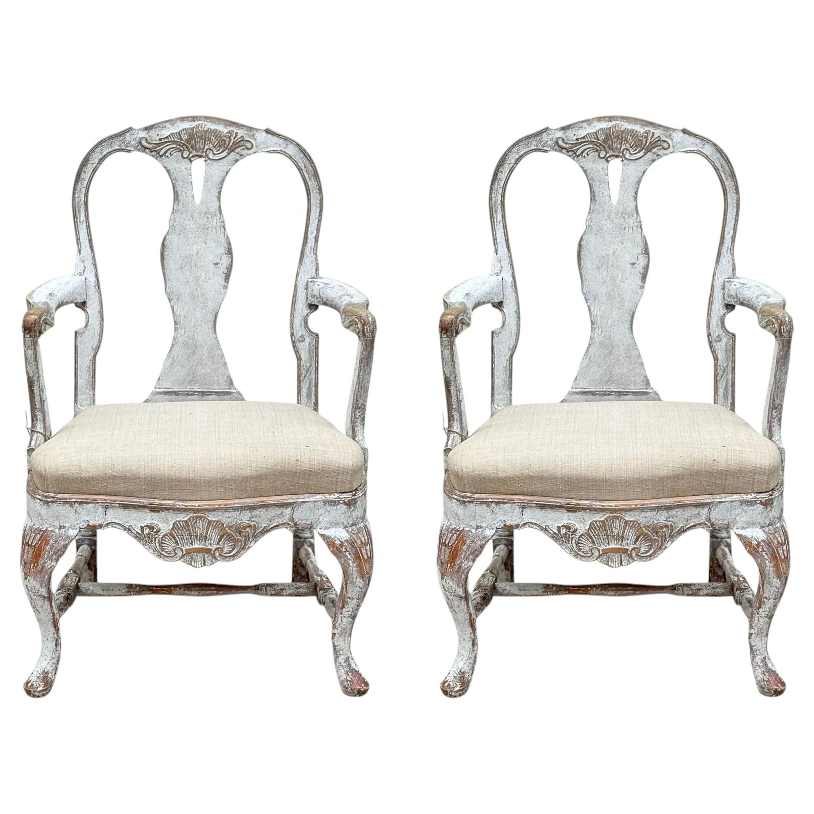 Pair of 19th C Baroque Swedish Armchairs