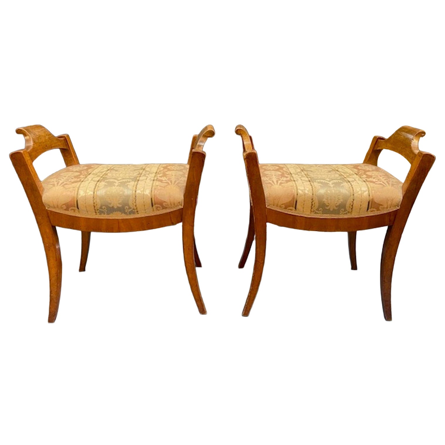 Pair of 19th c. Biedermeier Fruitwood Benches For Sale
