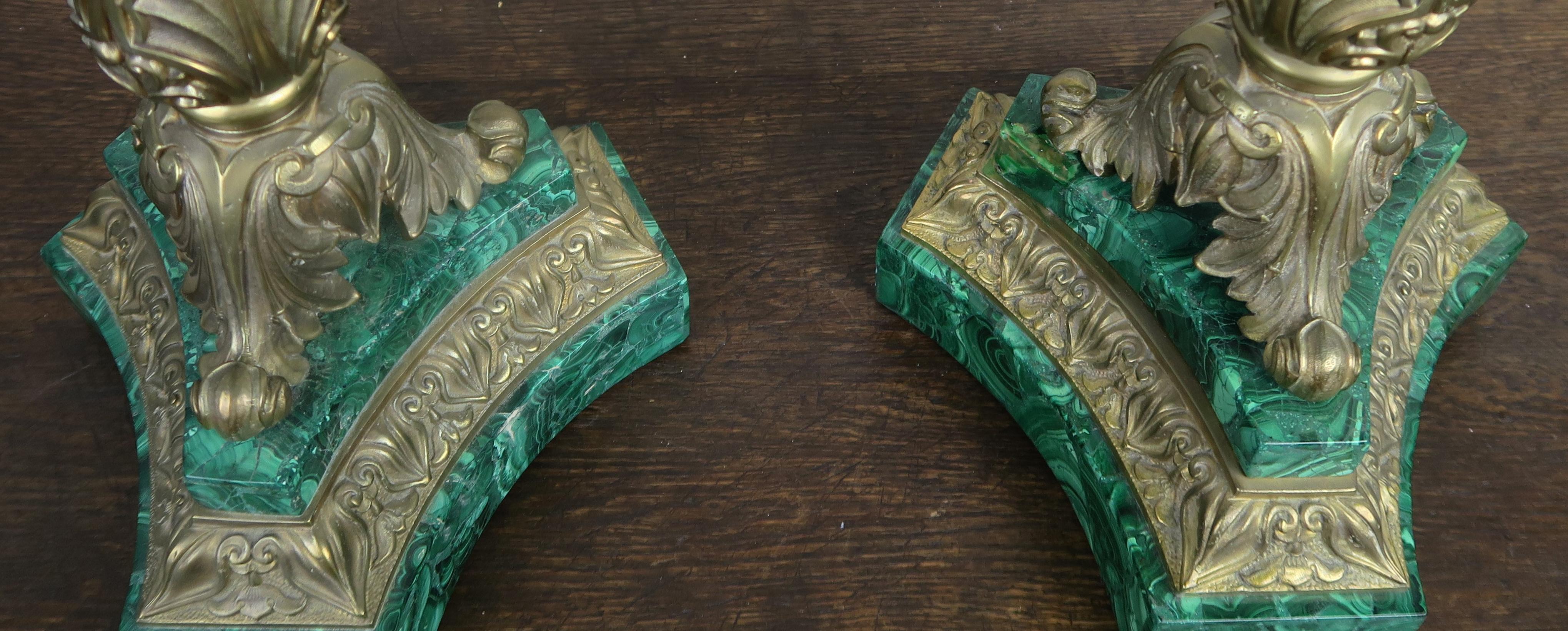 Pair of 19th Century Bronze and Malachite Candelabras In Good Condition In Los Angeles, CA
