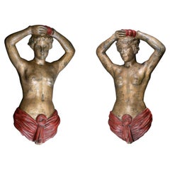 Pareja de torsos femeninos decorativos de carrusel del s. XIX atribuidos a Charles I.D. Luff