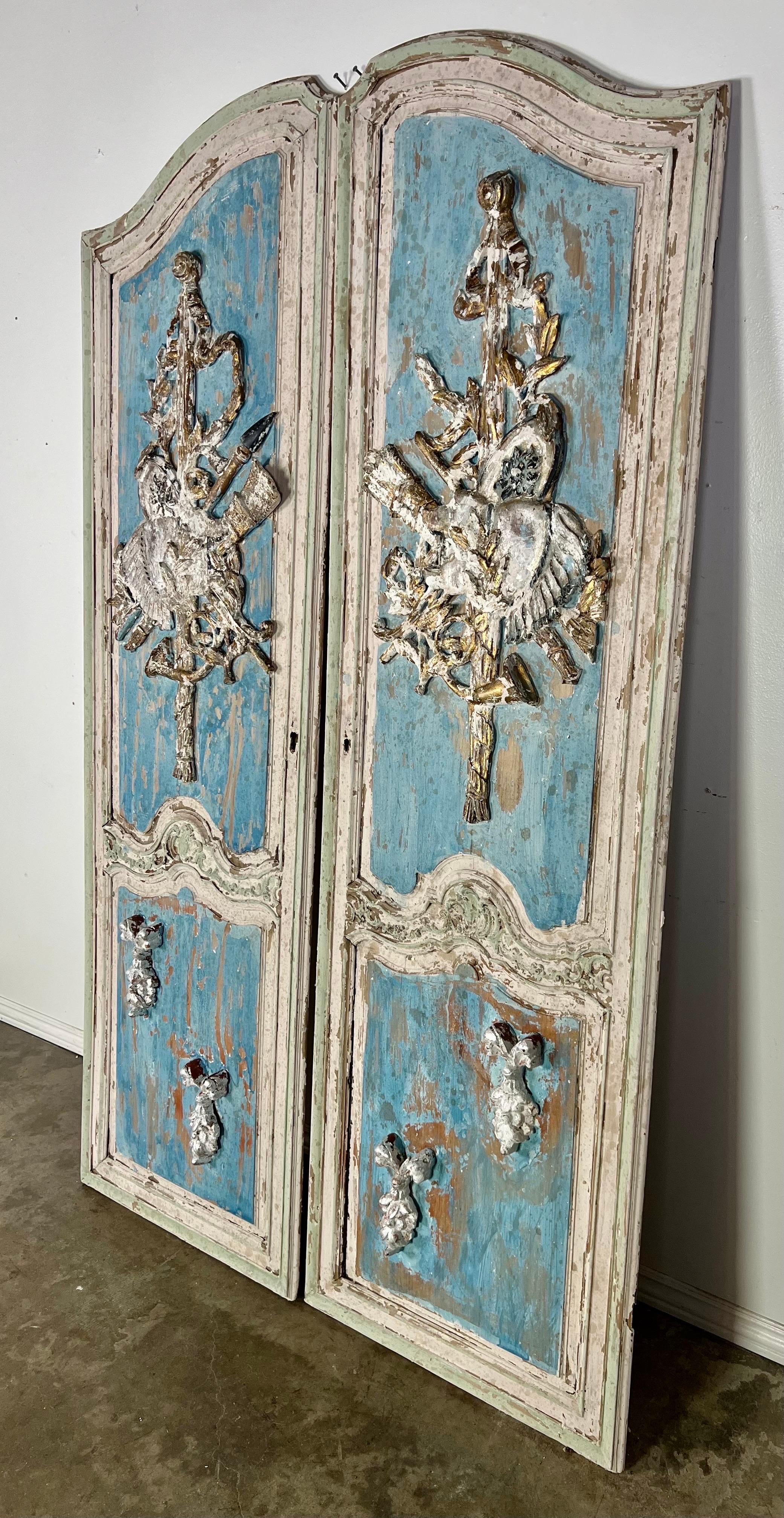 Pair of 19th C. Carved & Painted Doors 2