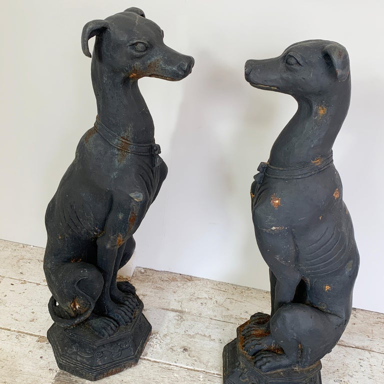 Pair of 19th Century Cast Iron Whippet Garden Statues For Sale at 1stDibs