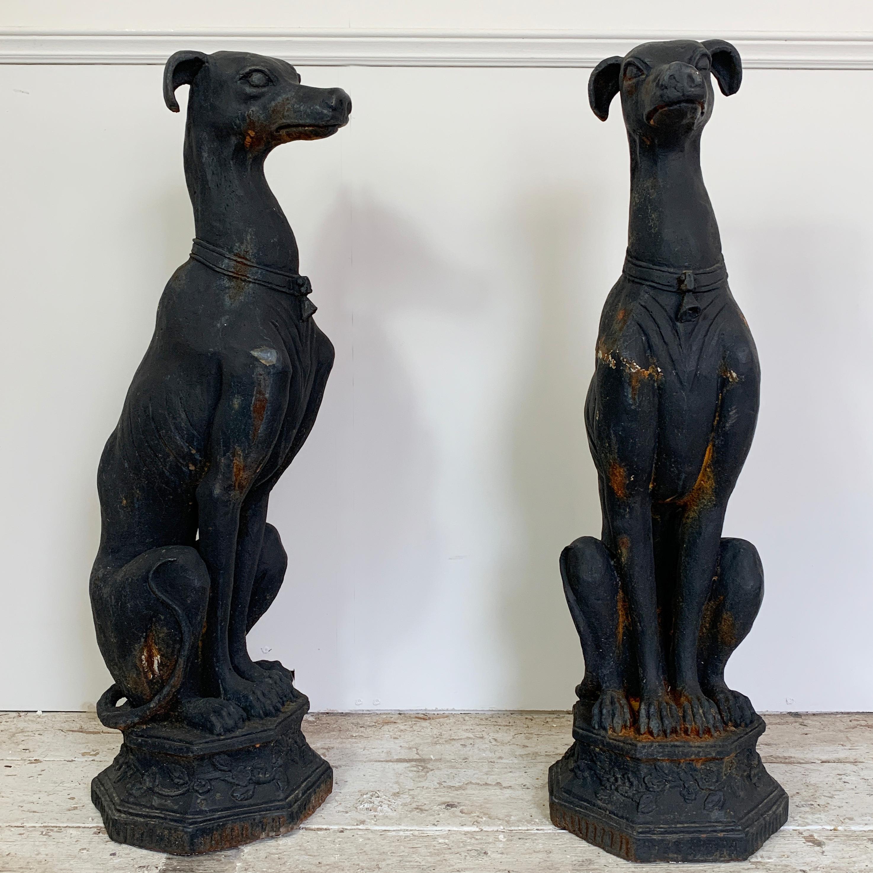Pair of 19th Century Cast Iron Whippet Garden Statues In Good Condition In Hastings, GB