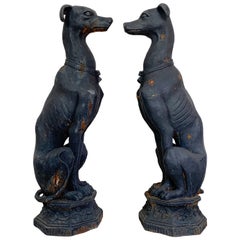 Pair of 19th Century Cast Iron Whippet Garden Statues