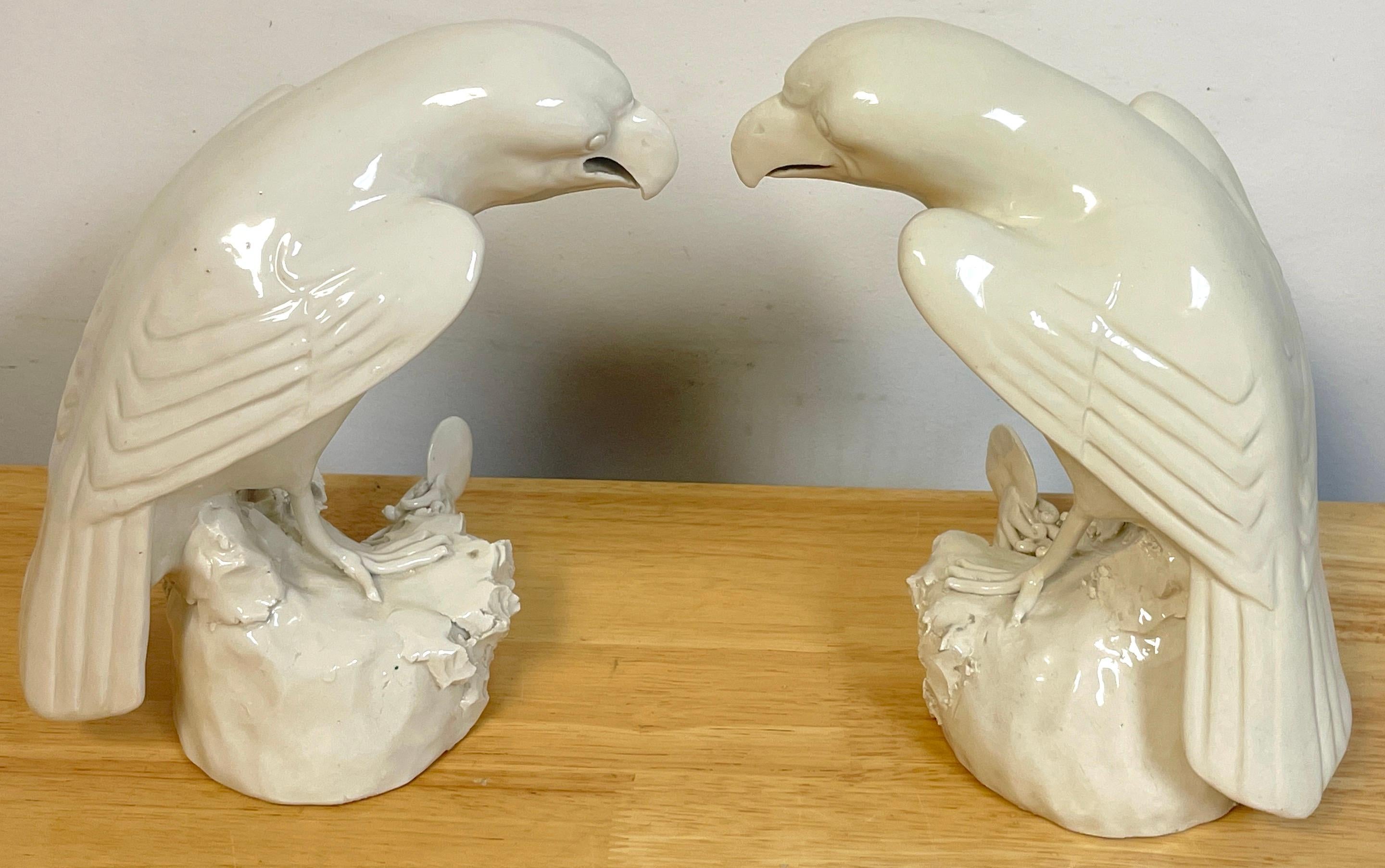 Chinese Export Pair of 19th C Chinese Blanc de Chine Figures of Parrots