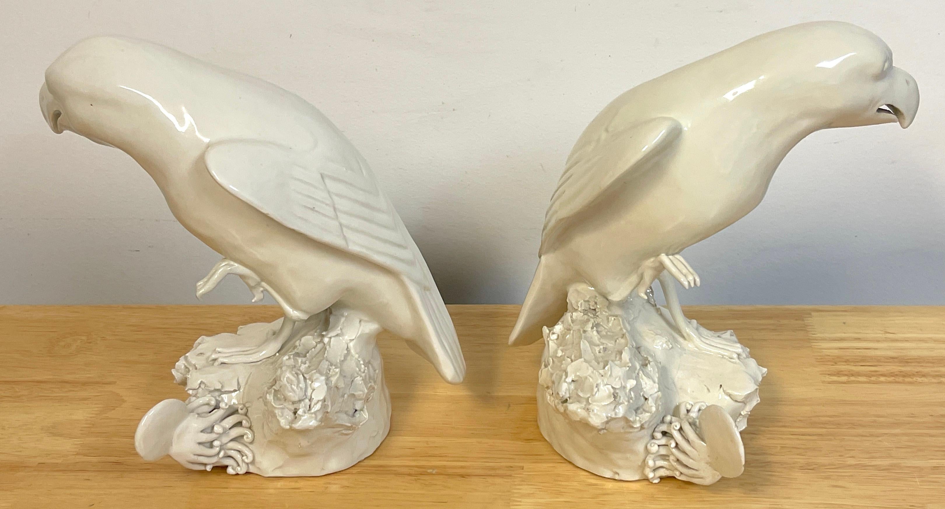 19th Century Pair of 19th C Chinese Blanc de Chine Figures of Parrots