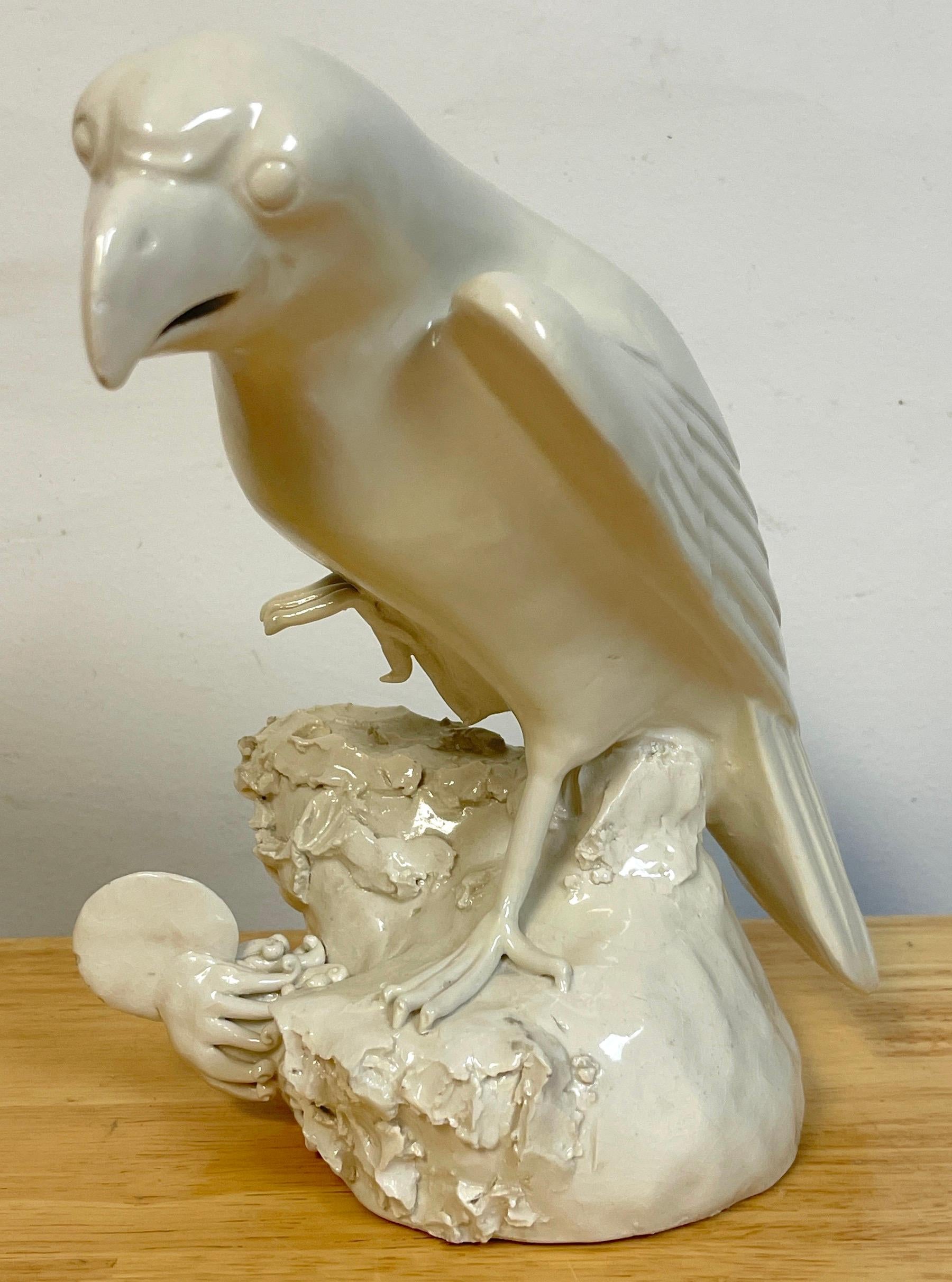 Porcelain Pair of 19th C Chinese Blanc de Chine Figures of Parrots
