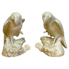 Pair of 19th C Chinese Blanc de Chine Figures of Parrots
