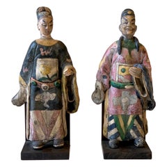 Pair of Late 19th/Early 20th Century Chinese Glazed Clay Court Figures