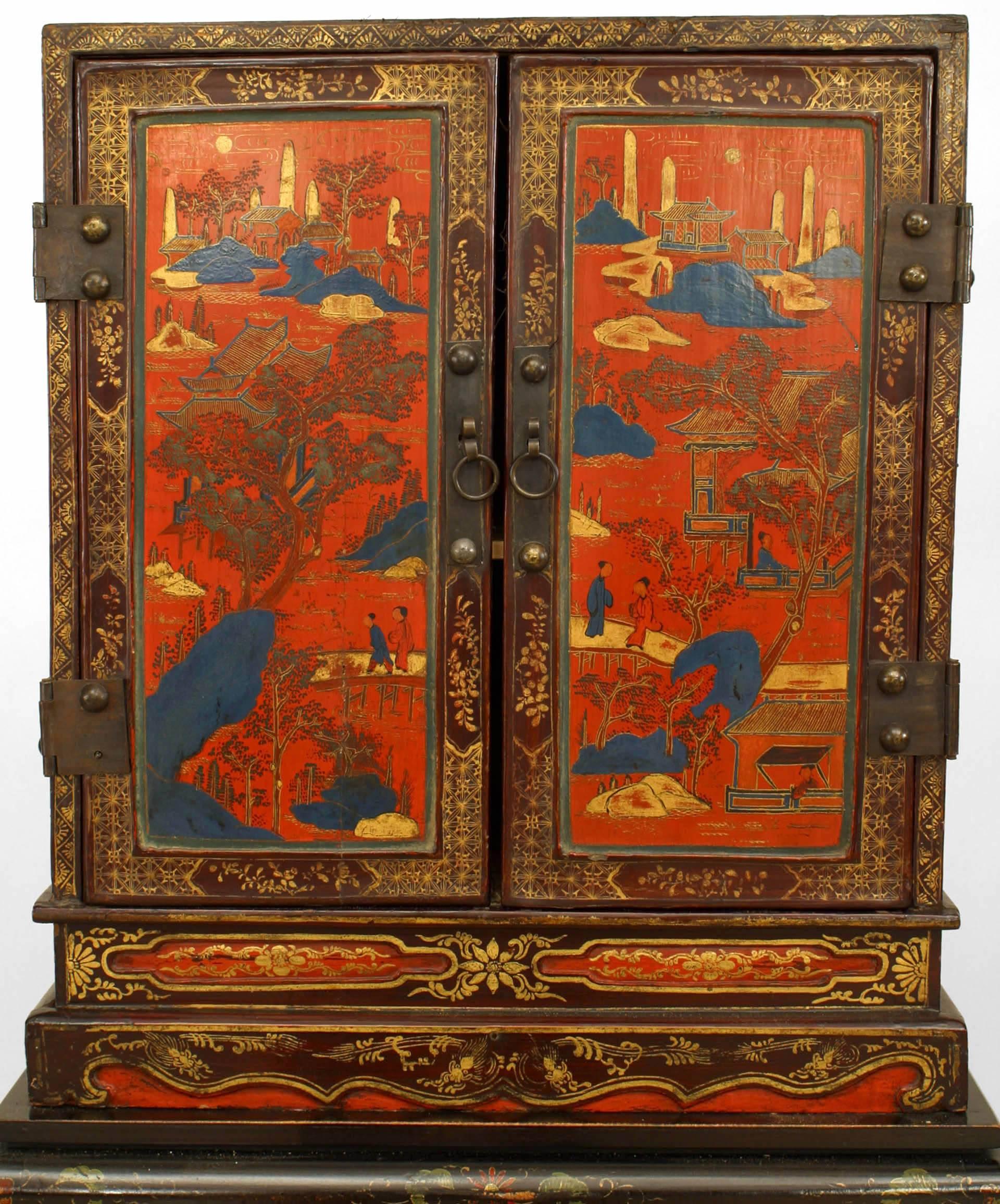 19th Century Pair of Chinese Decorated Lacquered Cabinets