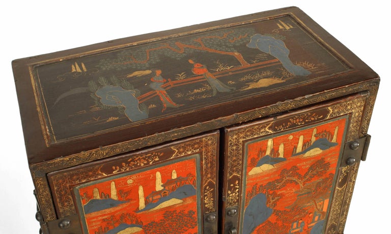 Pair of Chinese Decorated Lacquered Cabinets For Sale 4