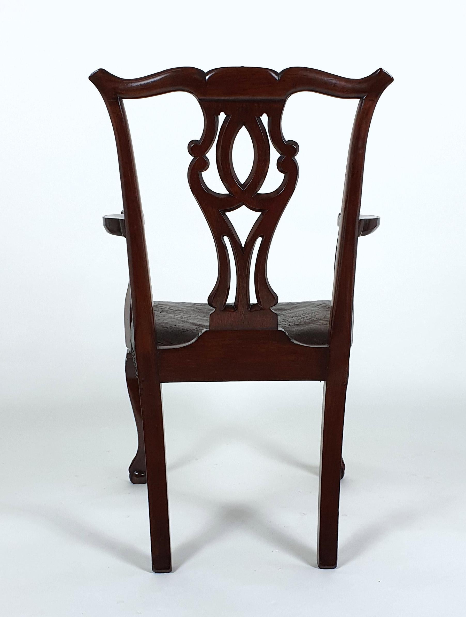 Pair of 19th Century Chippendale Design Carved Mahogany Elbow Chairs For Sale 8