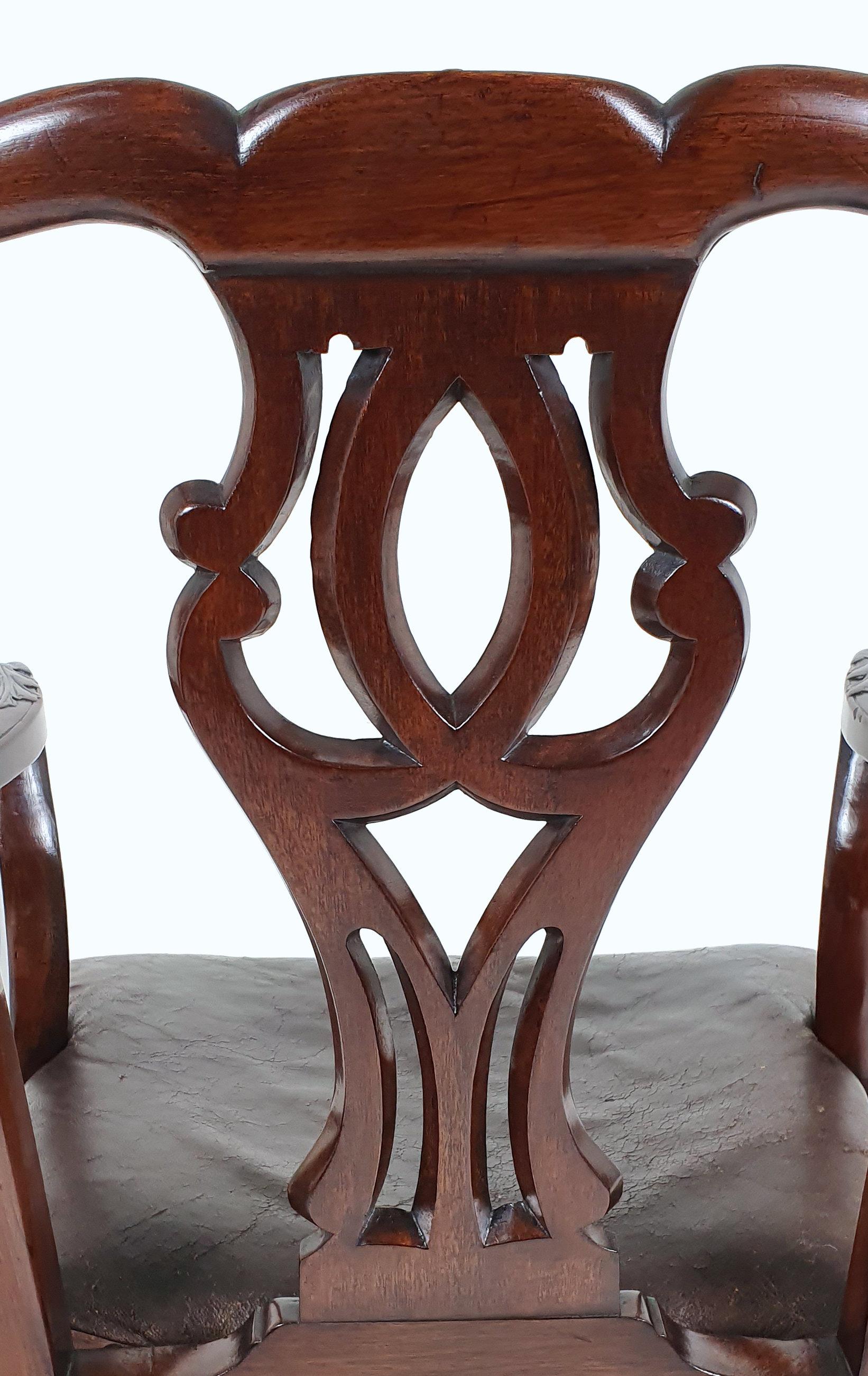 Pair of 19th Century Chippendale Design Carved Mahogany Elbow Chairs For Sale 9