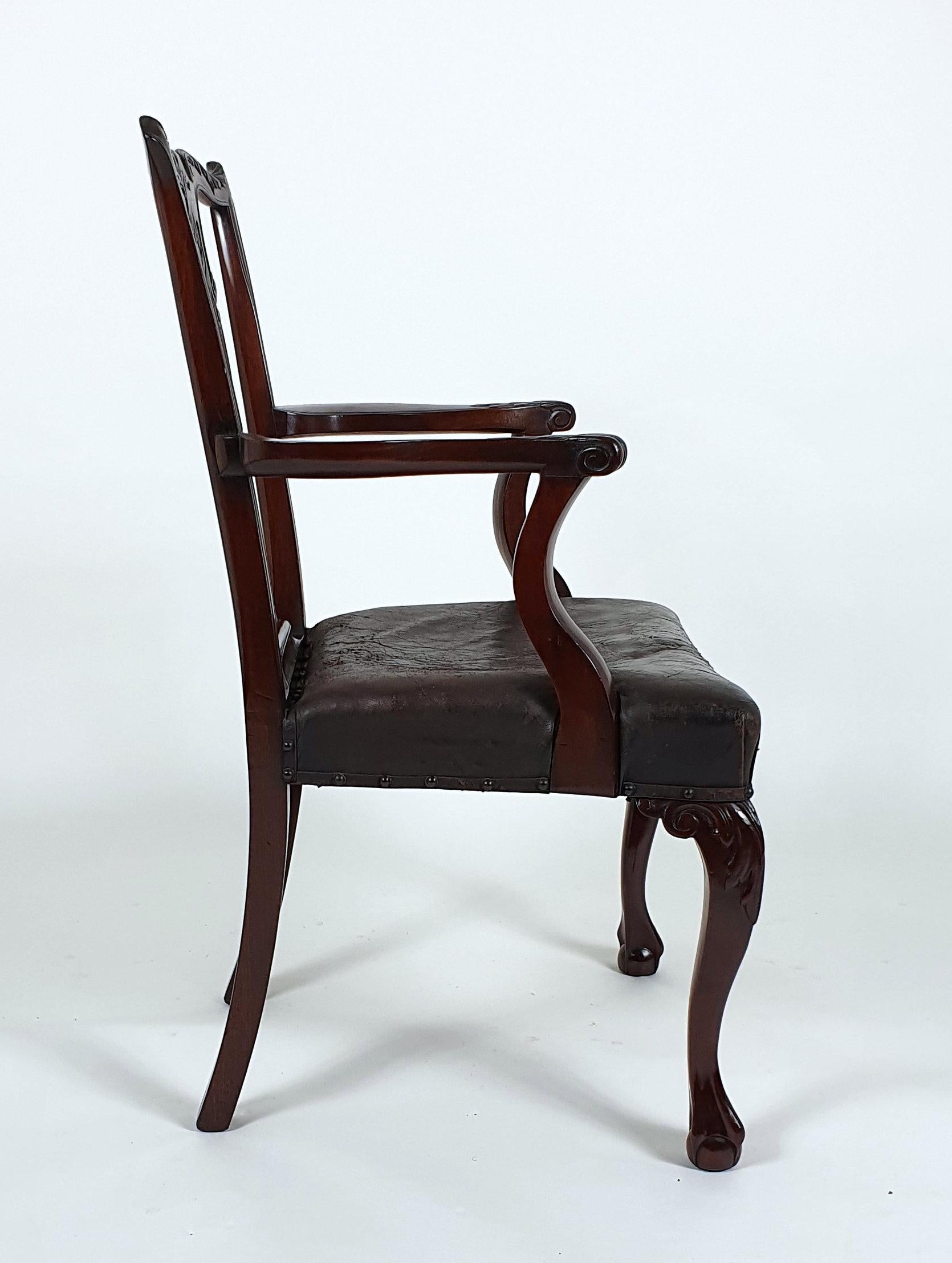 Pair of 19th Century Chippendale Design Carved Mahogany Elbow Chairs For Sale 10