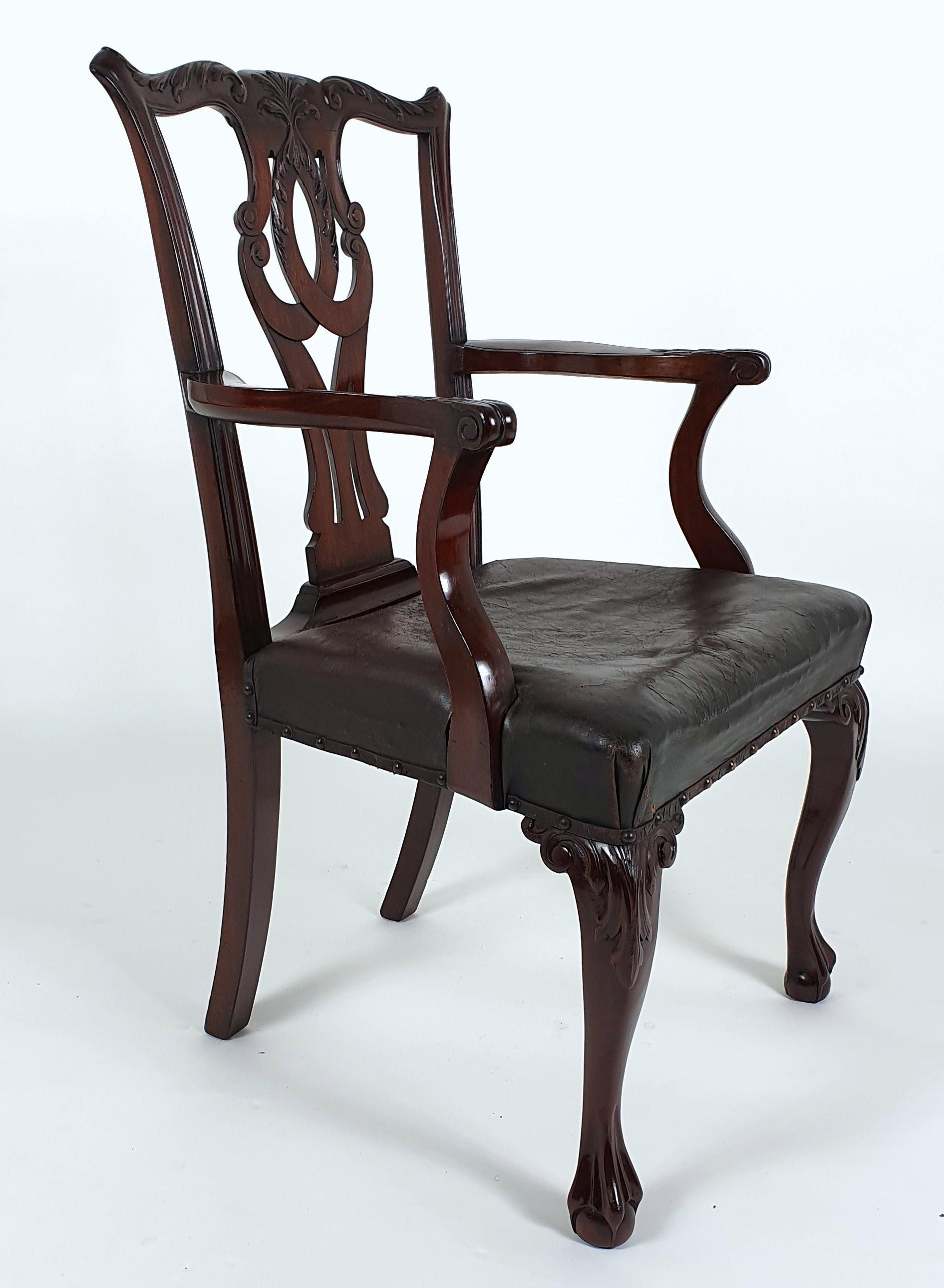 Pair of 19th Century Chippendale Design Carved Mahogany Elbow Chairs For Sale 11