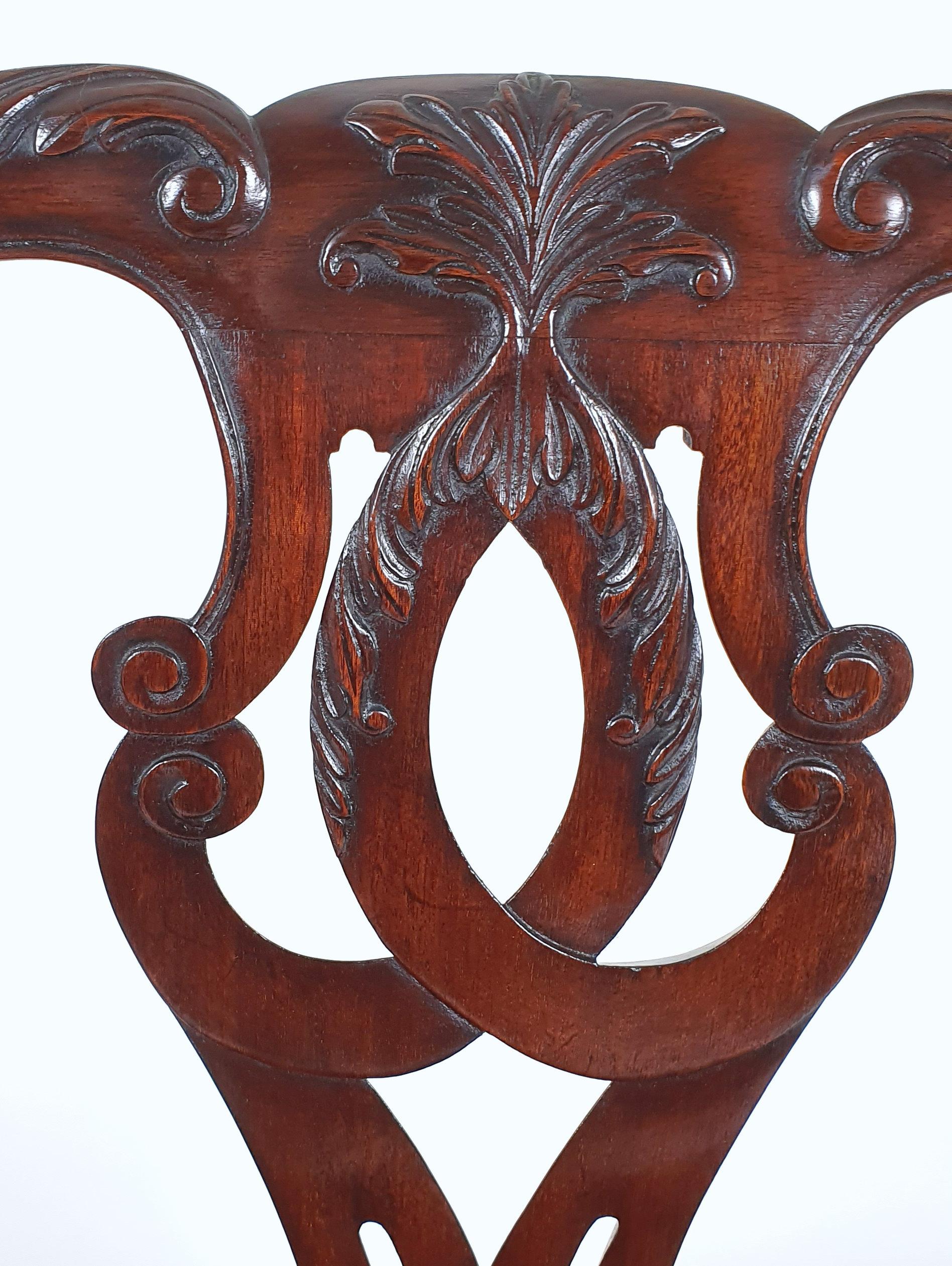Pair of 19th Century Chippendale Design Carved Mahogany Elbow Chairs For Sale 2