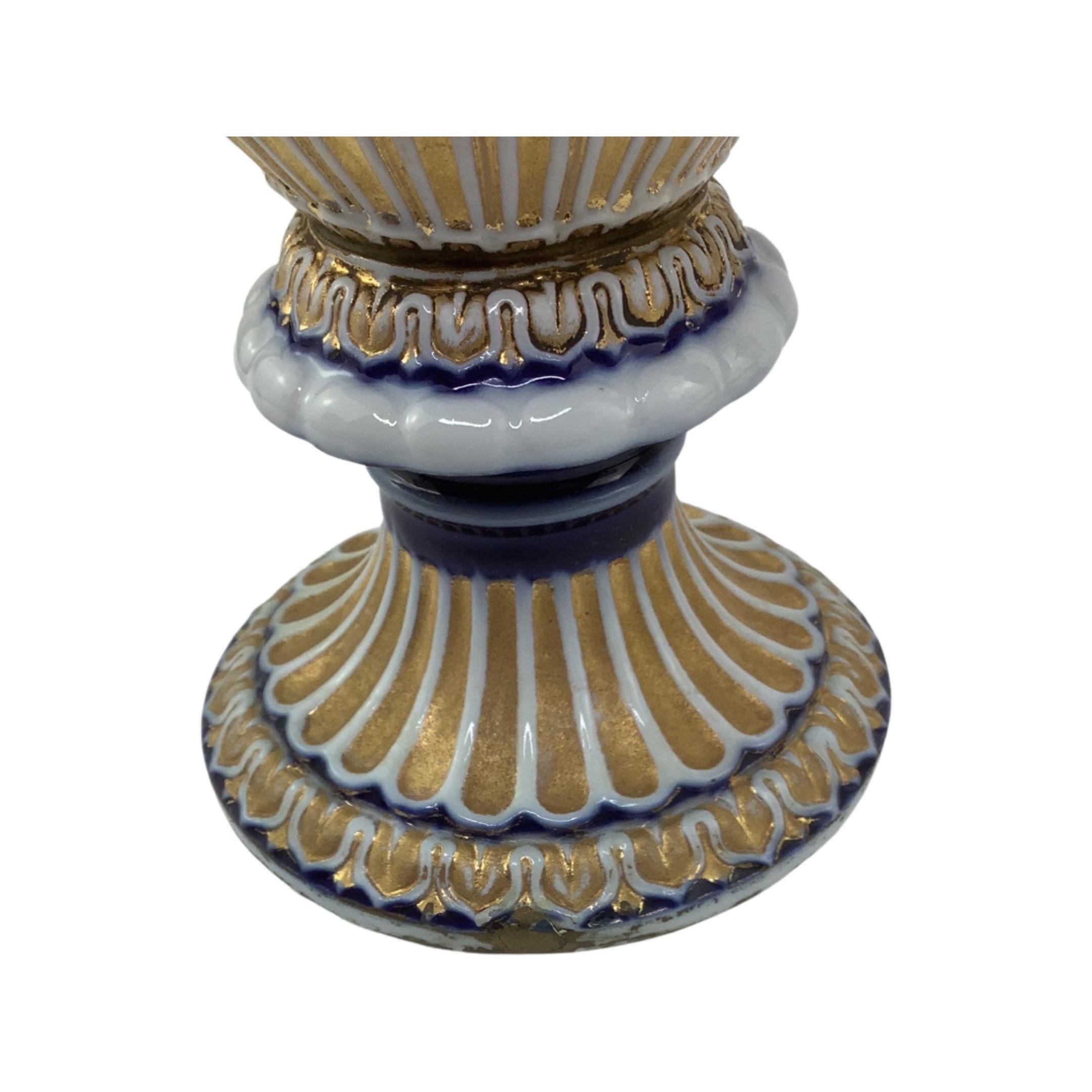 German Pair of 19th C Cobalt Blue Meissen Serpent Porcelain Vases For Sale