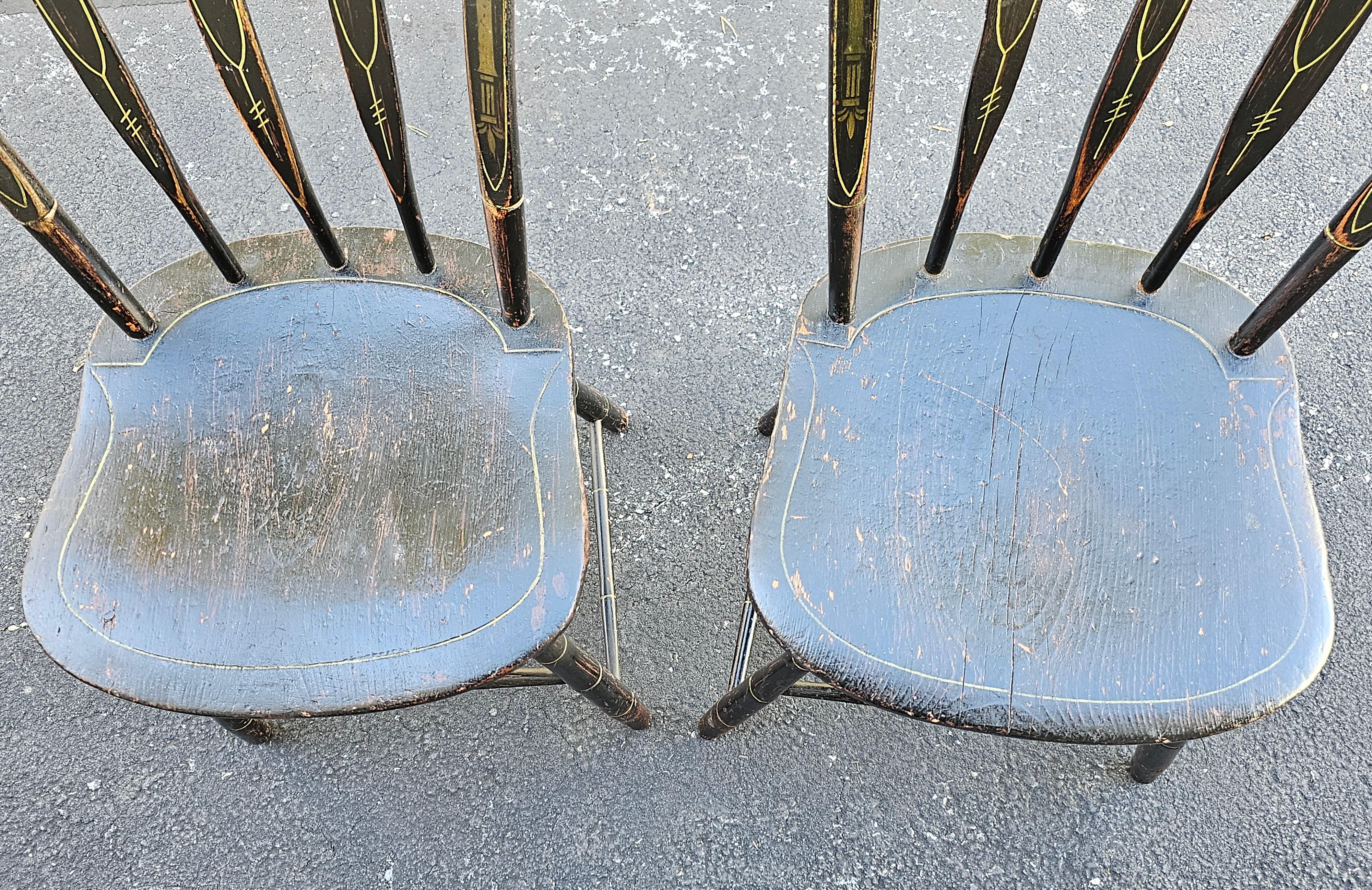 Pair of 19th C. Early American Ebonized and Decorated Side Chairs In Good Condition For Sale In Germantown, MD