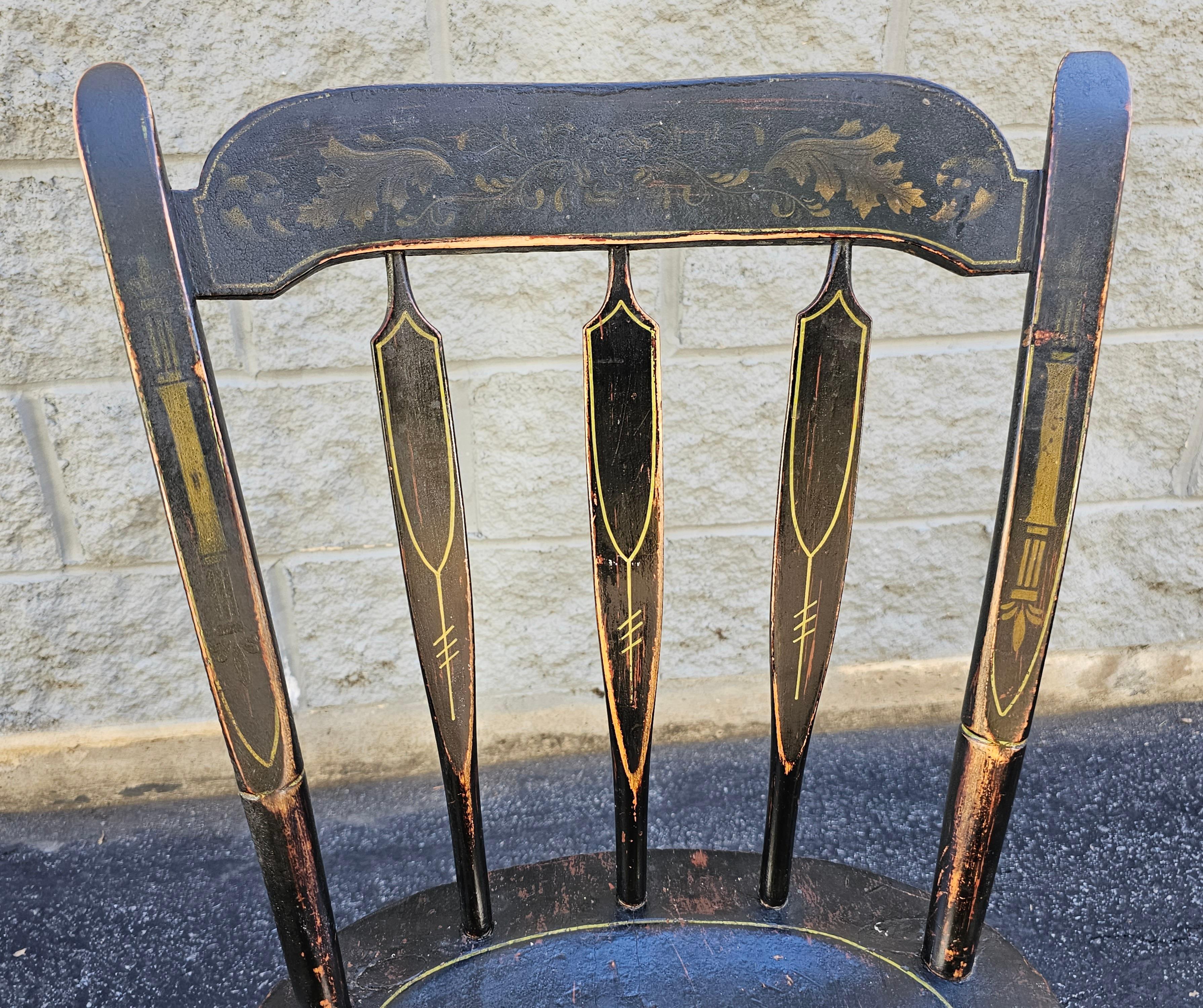 19th Century Pair of 19th C. Early American Ebonized and Decorated Side Chairs For Sale