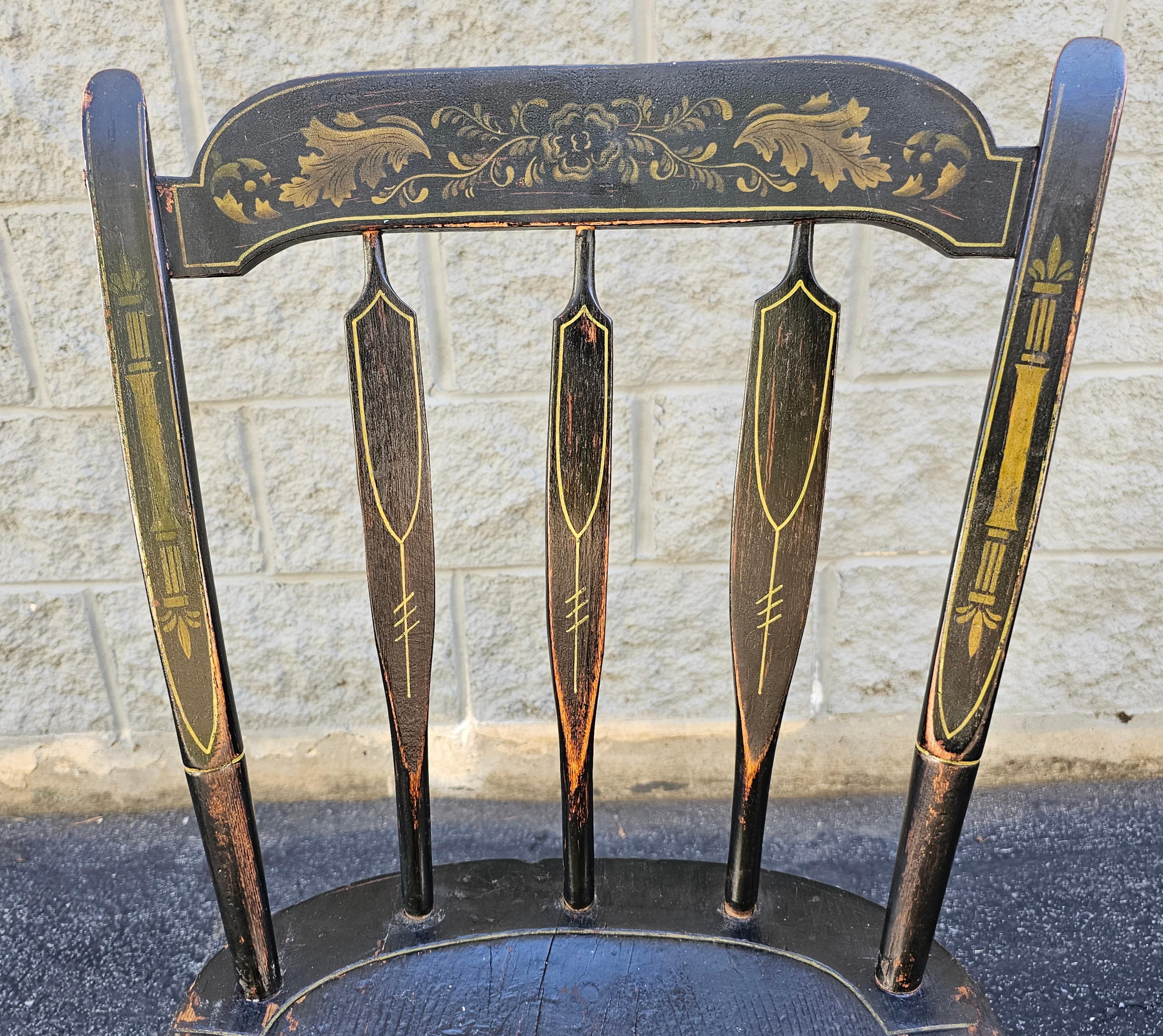 Hardwood Pair of 19th C. Early American Ebonized and Decorated Side Chairs For Sale