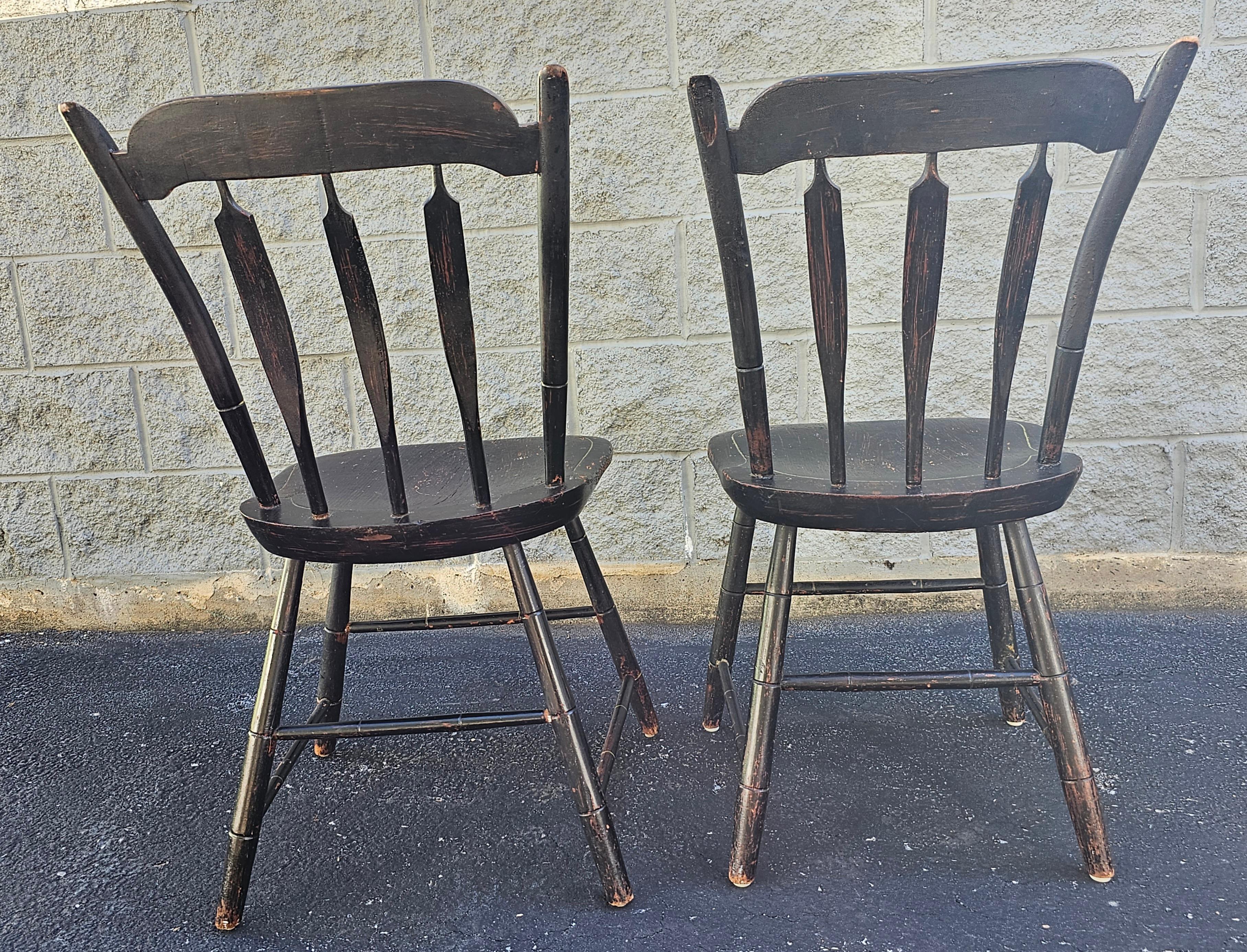 Pair of 19th C. Early American Ebonized and Decorated Side Chairs For Sale 2