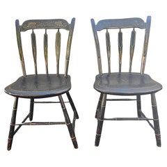 Antique Pair of 19th C. Early American Ebonized and Decorated Side Chairs