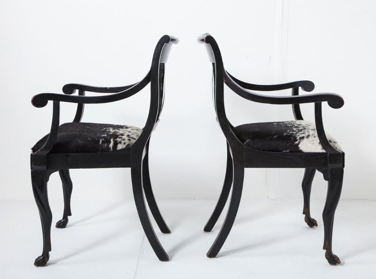 Pair of Ebonized English Regency Armchairs with Pony Seats and Monogram For Sale 7