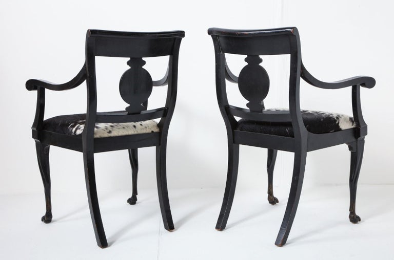 Pair of Ebonized English Regency Armchairs with Pony Seats and Monogram For Sale 8
