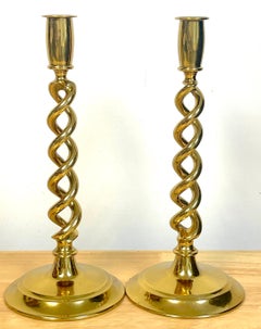 Pair of 19th C English Brass Barley Twist Candlesticks