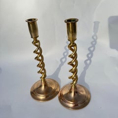 Pair of 19th C English Brass Barley Twist Candlesticks